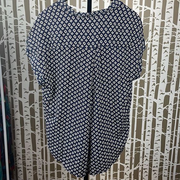 JACHS Girlfriend Cap Sleeve Button Down Short Sleeve Printed Blouse navy & cream - Picture 4 of 13